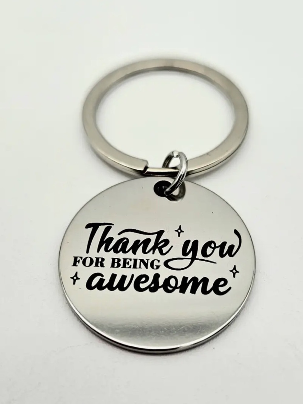 Silver Tone Thank You For Being Awesome Round Keychain 1.5 inches